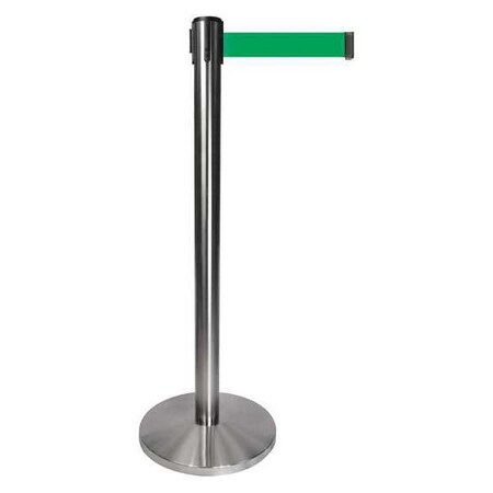 Barrier Post with Belt, Gray, 10 ft Length, 40 in Post Height, No Legend, Satin Chrome MPN:QPLUS-1S-G6