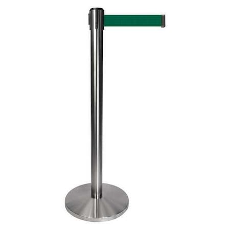 Barrier Post with Belt, Gray, 10 ft Length, 40 in Post Height, No Legend, Satin Chrome MPN:QPLUS-1S-G7