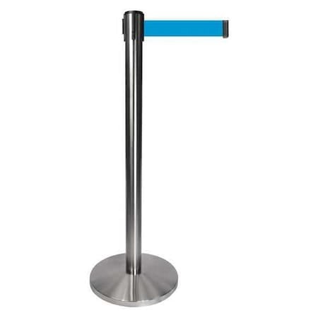 Barrier Post with Belt, Gray, 10 ft Length, 40 in Post Height, No Legend, Satin Chrome MPN:QPLUS-1S-L3