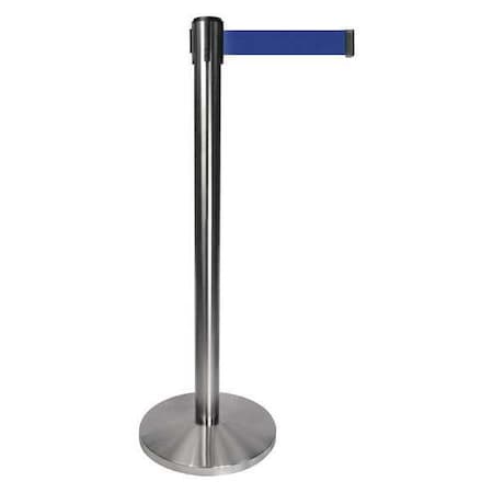 Barrier Post with Belt, Gray, 10 ft Length, 40 in Post Height, No Legend, Satin Chrome MPN:QPLUS-1S-L5