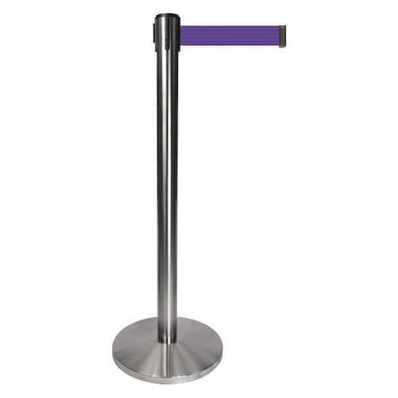 Barrier Post with Belt, Gray, 10 ft Length, 40 in Post Height, No Legend, Satin Chrome MPN:QPLUS-1S-P5