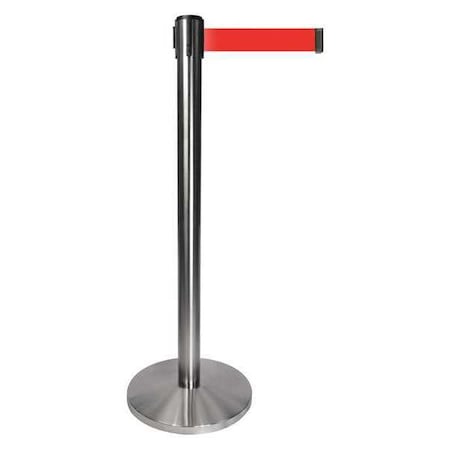 Barrier Post with Belt, Gray, 10 ft Length, 40 in Post Height, No Legend, Satin Chrome MPN:QPLUS-1S-R5