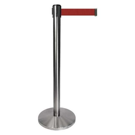 Barrier Post with Belt, Gray, 10 ft Length, 40 in Post Height, No Legend, Satin Chrome MPN:QPLUS-1S-R7