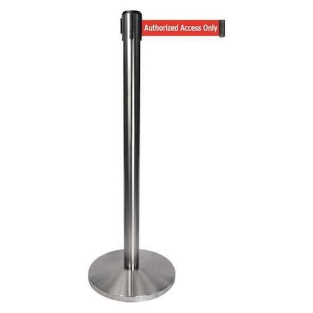 Barrier Post with Belt, Gray, 10 ft Length, 40 in Post Height, Authorized Access Only, Satin Chrome MPN:QPLUS-1S-RA
