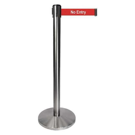 Barrier Post with Belt, Gray, 10 ft Length, 40 in Post Height, No Entry, Satin Chrome MPN:QPLUS-1S-RB