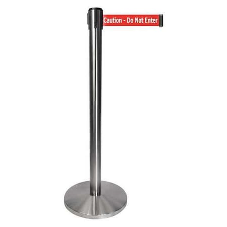 Barrier Post with Belt, Gray, 10 ft Length, 40 in Post Height, Caution Do Not Enter, Satin Chrome MPN:QPLUS-1S-RG