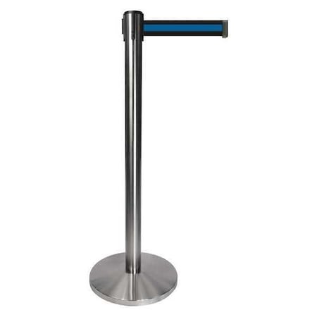 Barrier Post with Belt, Gray, 10 ft Length, 40 in Post Height, No Legend, Satin Chrome MPN:QPLUS-1S-S1