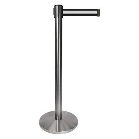 Barrier Post with Belt, Gray, 10 ft Length, 40 in Post Height, No Legend, Satin Chrome MPN:QPLUS-1S-S3