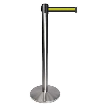 Barrier Post with Belt, Gray, 10 ft Length, 40 in Post Height, No Legend, Satin Chrome MPN:QPLUS-1S-S4