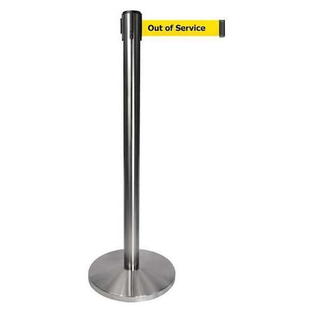 Barrier Post with Belt, Gray, 10 ft Length, 40 in Post Height, Out of Service, Satin Chrome MPN:QPLUS-1S-YE