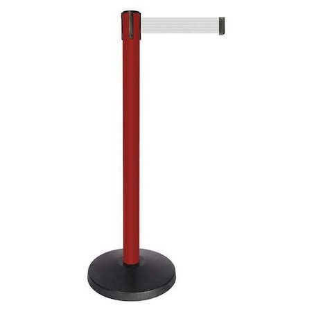 Barrier Post with Belt, Red, 10 ft Length, 40 in Post Height, No Legend, Powder Coated MPN:QPLUS-21-B1
