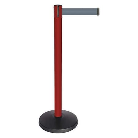 Barrier Post with Belt, Red, 10 ft Length, 40 in Post Height, No Legend, Powder Coated MPN:QPLUS-21-B5