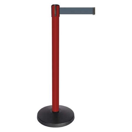 Barrier Post with Belt, Red, 10 ft Length, 40 in Post Height, No Legend, Powder Coated MPN:QPLUS-21-B7