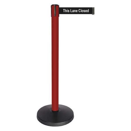 Barrier Post with Belt, Red, 10 ft Length, 40 in Post Height, This Lane Closed, Powder Coated MPN:QPLUS-21-BD