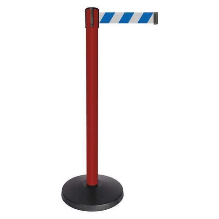 Barrier Post with Belt, Red, 10 ft Length, 40 in Post Height, No Legend, Powder Coated MPN:QPLUS-21-D1