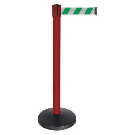 Barrier Post with Belt, Red, 10 ft Length, 40 in Post Height, No Legend, Powder Coated MPN:QPLUS-21-D2