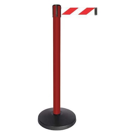 Barrier Post with Belt, Red, 10 ft Length, 40 in Post Height, No Legend, Powder Coated MPN:QPLUS-21-D3
