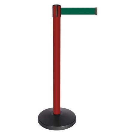 Barrier Post with Belt, Red, 10 ft Length, 40 in Post Height, No Legend, Powder Coated MPN:QPLUS-21-G7