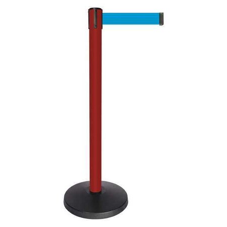 Barrier Post with Belt, Red, 10 ft Length, 40 in Post Height, No Legend, Powder Coated MPN:QPLUS-21-L3