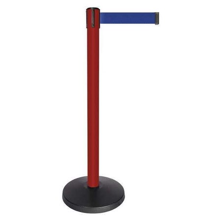 Barrier Post with Belt, Red, 10 ft Length, 40 in Post Height, No Legend, Powder Coated MPN:QPLUS-21-L5