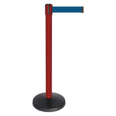 Barrier Post with Belt, Red, 10 ft Length, 40 in Post Height, No Legend, Powder Coated MPN:QPLUS-21-L7
