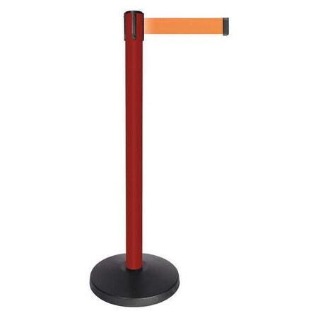 Barrier Post with Belt, Red, 10 ft Length, 40 in Post Height, No Legend, Powder Coated MPN:QPLUS-21-O5