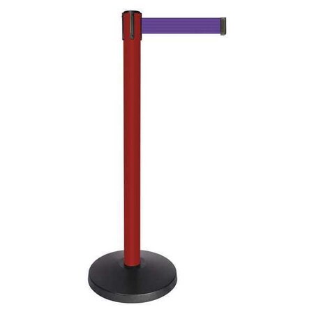 Barrier Post with Belt, Red, 10 ft Length, 40 in Post Height, No Legend, Powder Coated MPN:QPLUS-21-P5