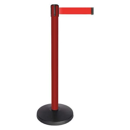 Barrier Post with Belt, Red, 10 ft Length, 40 in Post Height, No Legend, Powder Coated MPN:QPLUS-21-R5
