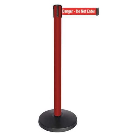 Barrier Post with Belt, Red, 10 ft Length, 40 in Post Height, Danger Do Not Enter, Powder Coated MPN:QPLUS-21-RI
