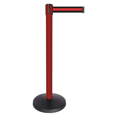 Barrier Post with Belt, Red, 10 ft Length, 40 in Post Height, No Legend, Powder Coated MPN:QPLUS-21-S2