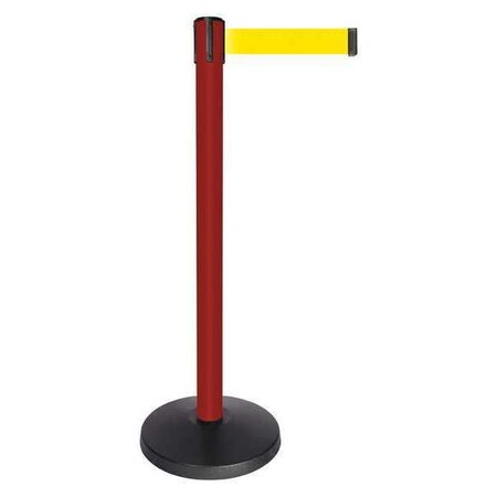Barrier Post with Belt, Red, 10 ft Length, 40 in Post Height, No Legend, Powder Coated MPN:QPLUS-21-Y5
