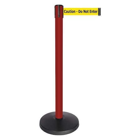 Barrier Post with Belt, Red, 10 ft Length, 40 in Post Height, Caution Do Not Enter, Powder Coated MPN:QPLUS-21-YA