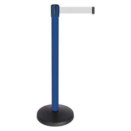 Barrier Post with Belt, Blue, 10 ft Length, 40 in Post Height, No Legend, Powder Coated MPN:QPLUS-23-B1