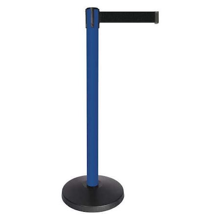 Barrier Post with Belt, Blue, 10 ft Length, 40 in Post Height, No Legend, Powder Coated MPN:QPLUS-23-B9