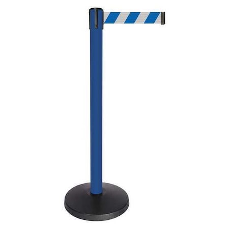 Barrier Post with Belt, Blue, 10 ft Length, 40 in Post Height, No Legend, Powder Coated MPN:QPLUS-23-D1