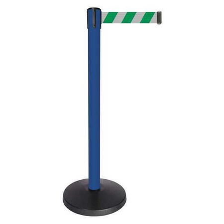Barrier Post with Belt, Blue, 10 ft Length, 40 in Post Height, No Legend, Powder Coated MPN:QPLUS-23-D2