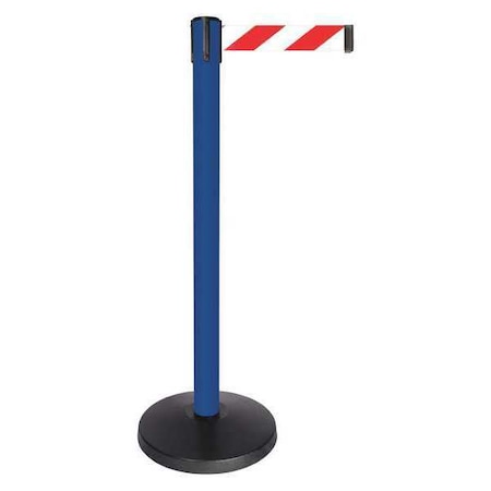 Barrier Post with Belt, Blue, 10 ft Length, 40 in Post Height, No Legend, Powder Coated MPN:QPLUS-23-D3