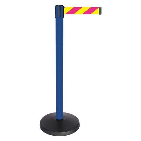 Barrier Post with Belt, Blue, 10 ft Length, 40 in Post Height, No Legend, Powder Coated MPN:QPLUS-23-D5