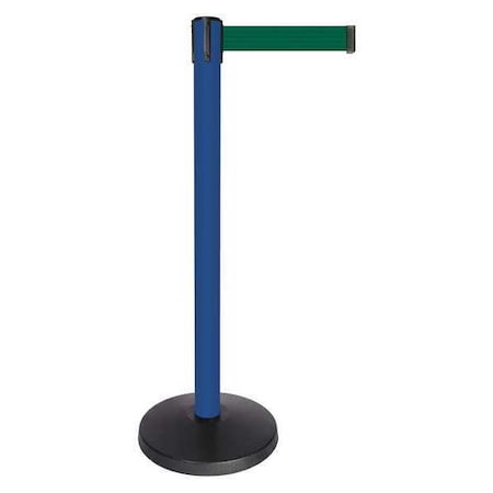 Barrier Post with Belt, Blue, 10 ft Length, 40 in Post Height, No Legend, Powder Coated MPN:QPLUS-23-G7