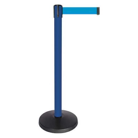 Barrier Post with Belt, Blue, 10 ft Length, 40 in Post Height, No Legend, Powder Coated MPN:QPLUS-23-L3
