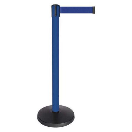Barrier Post with Belt, Blue, 10 ft Length, 40 in Post Height, No Legend, Powder Coated MPN:QPLUS-23-L5