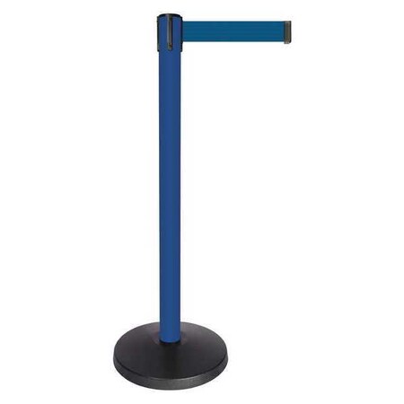 Barrier Post with Belt, Blue, 10 ft Length, 40 in Post Height, No Legend, Powder Coated MPN:QPLUS-23-L7