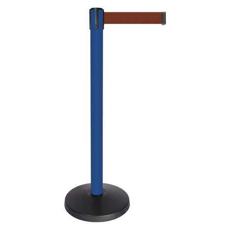 Barrier Post with Belt, Blue, 10 ft Length, 40 in Post Height, No Legend, Powder Coated MPN:QPLUS-23-N7