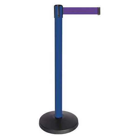 Barrier Post with Belt, Blue, 10 ft Length, 40 in Post Height, No Legend, Powder Coated MPN:QPLUS-23-P5