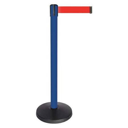 Barrier Post with Belt, Blue, 10 ft Length, 40 in Post Height, No Legend, Powder Coated MPN:QPLUS-23-R5