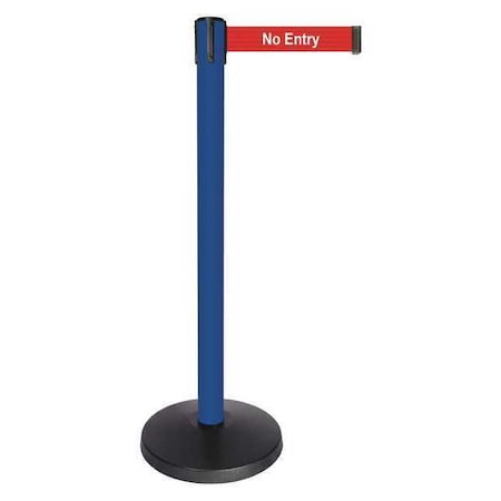 Barrier Post with Belt, Blue, 10 ft Length, 40 in Post Height, No Entry, Powder Coated MPN:QPLUS-23-RB