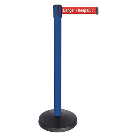 Barrier Post with Belt, Blue, 10 ft Length, 40 in Post Height, Danger Keep Out, Powder Coated MPN:QPLUS-23-RH