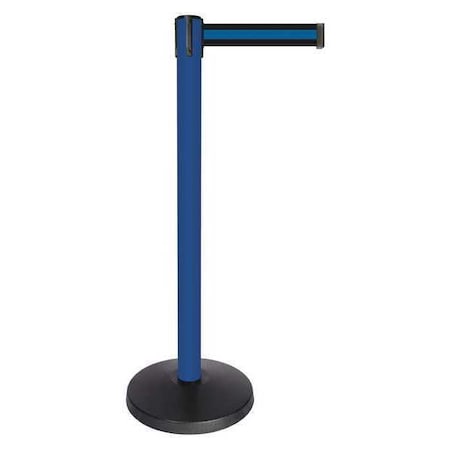 Barrier Post with Belt, Blue, 10 ft Length, 40 in Post Height, No Legend, Powder Coated MPN:QPLUS-23-S1