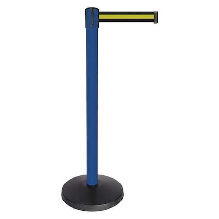Barrier Post with Belt, Blue, 10 ft Length, 40 in Post Height, No Legend, Powder Coated MPN:QPLUS-23-S4