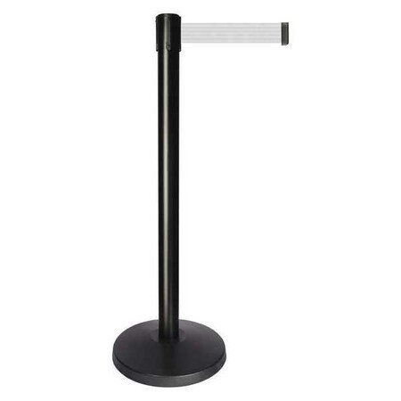 Barrier Post with Belt, Black, 10 ft Length, 40 in Post Height, No Legend, Powder Coated MPN:QPLUS-33-B1